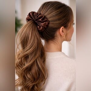 Elegant Brown Satin Hair Scrunchie. XXLarge